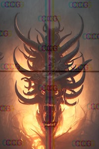 an image of a demon with horns and fire